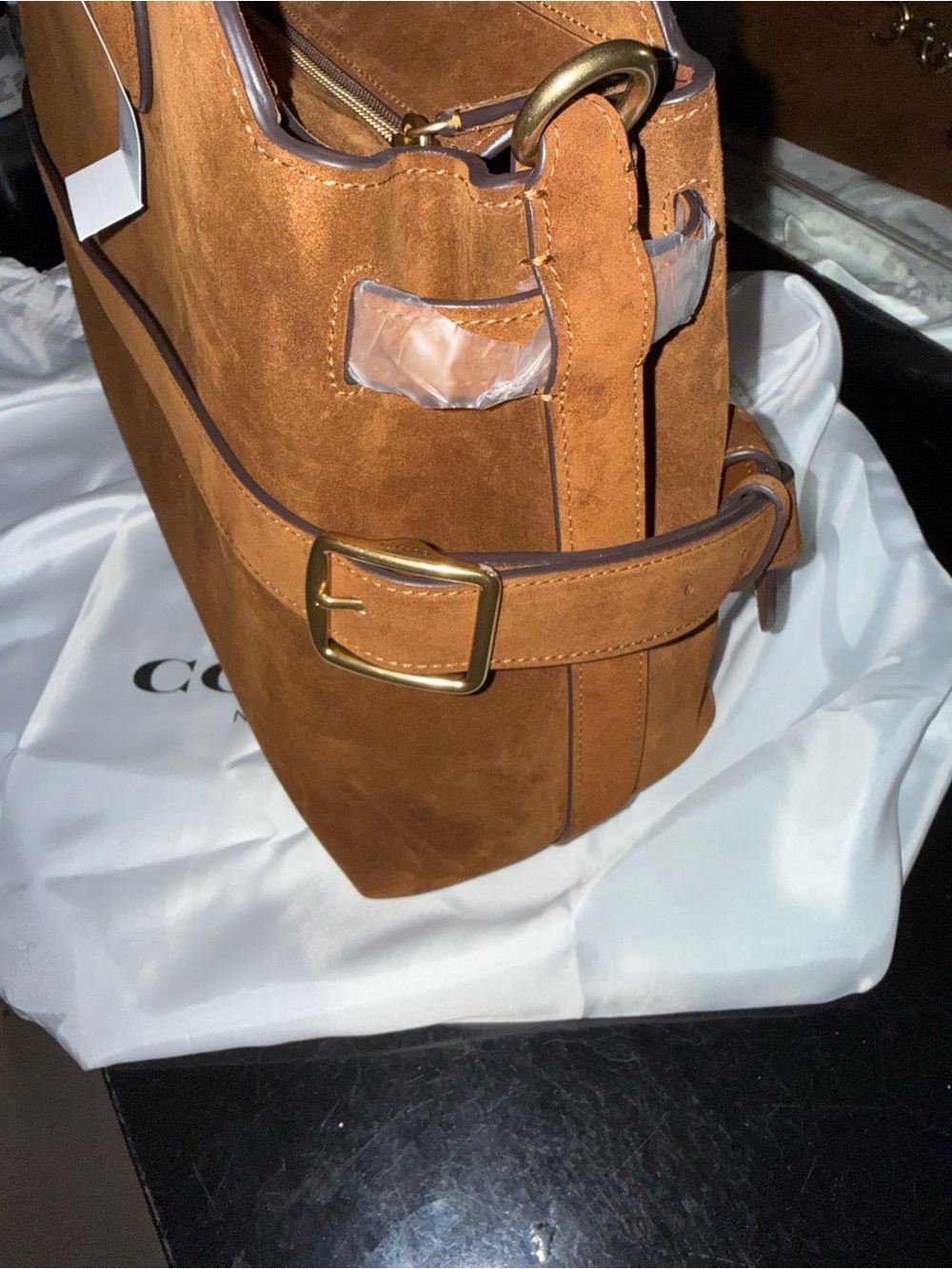 NWT Coach Suede Satchel in Chestnut with Silk-Scarf Wrapped Handles - Picture 9 of 10